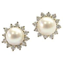 Tiffany & Co. 18k Gold Akoya Pearl Diamond Earrings