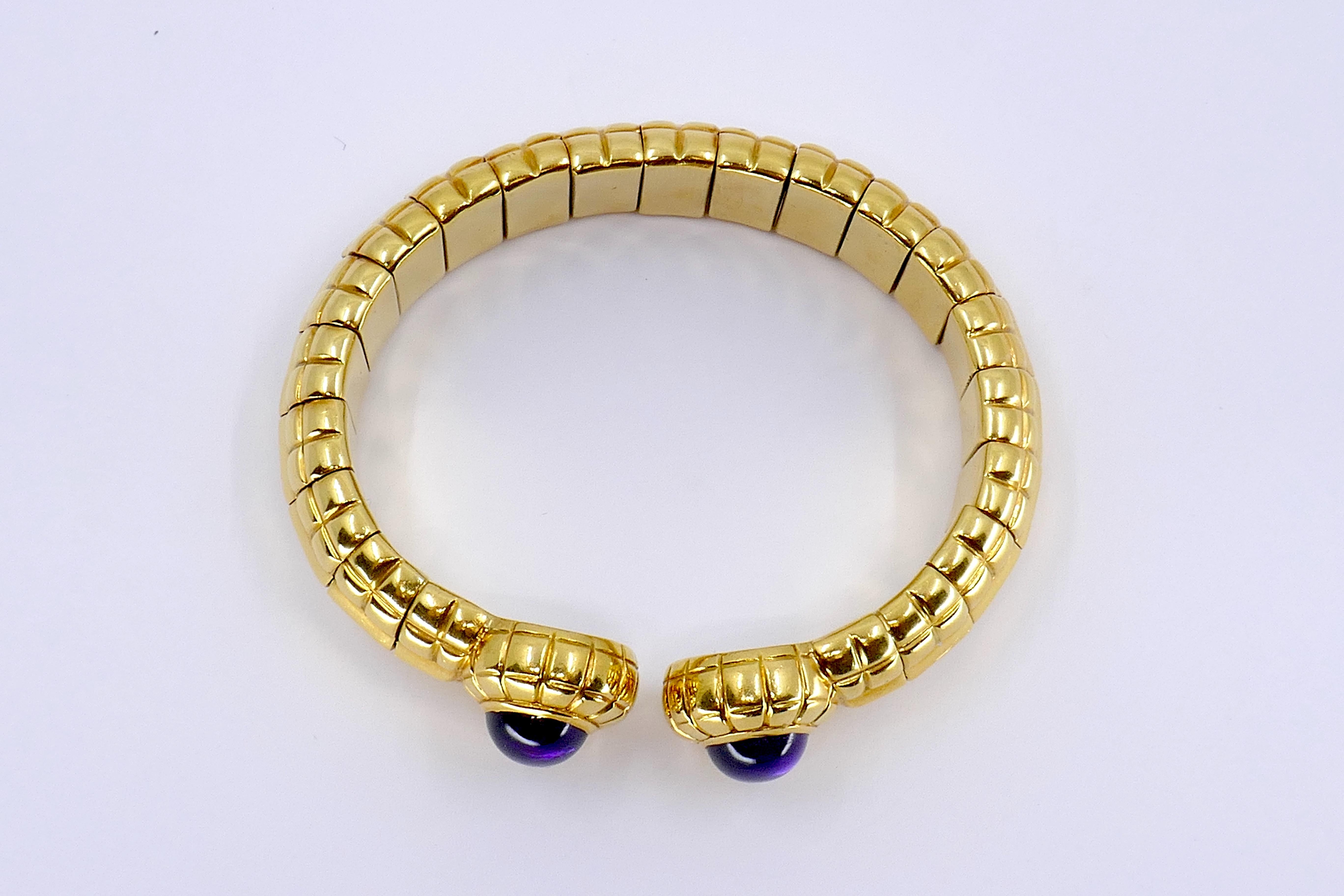 Cabochon Tiffany & Co. 18k Gold Amethyst Cuff Bracelet  For Sale