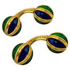 Tiffany & Co. 18K Gold and Enamel Cufflinks