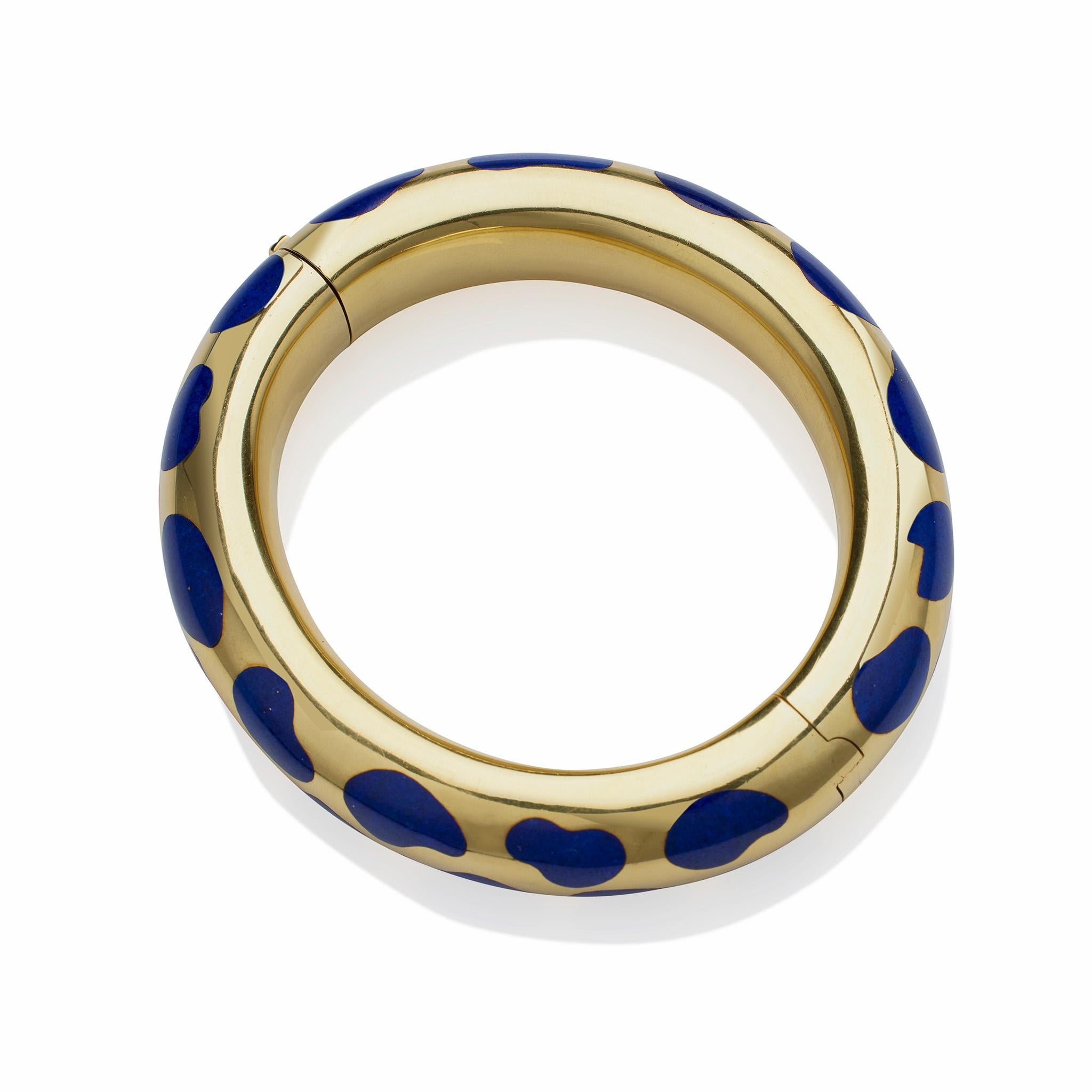 Round Cut Tiffany & Co. 18K Gold and Lapis Lazuli Bangle Bracelet by Angela Cummings