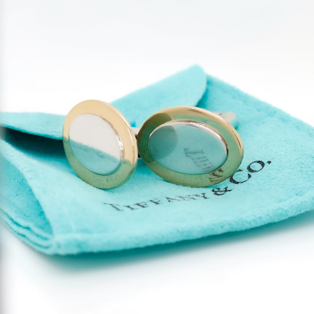 Modern Tiffany & Co. 18k Gold and Sterling Silver Oval Cufflinks For Sale
