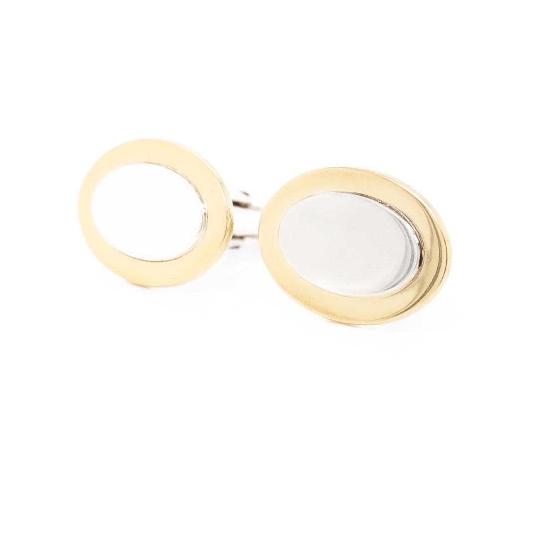 Tiffany & Co. 18k Gold and Sterling Silver Oval Cufflinks In Good Condition For Sale In Philadelphia, PA