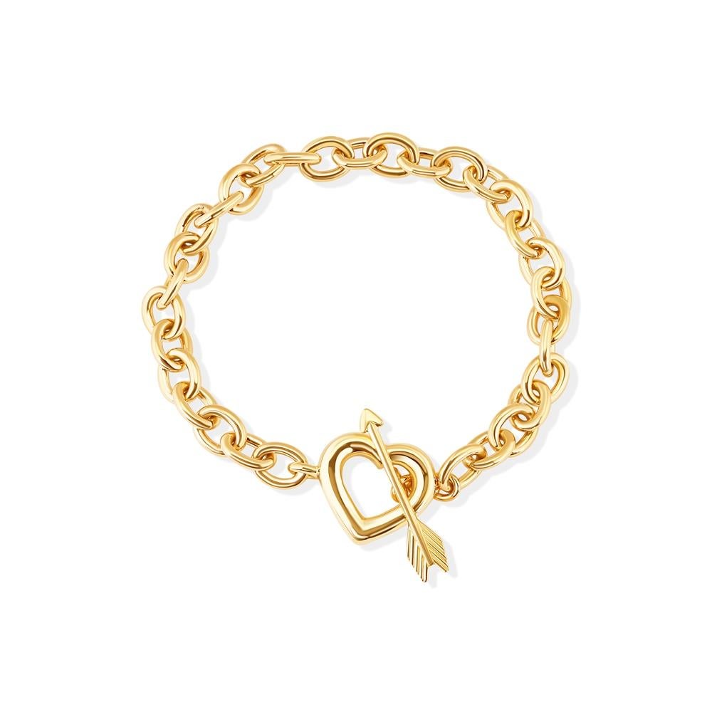 TIFFANY & Co. 18K Gold Arrow Heart Toggle Clasp Oval Link Bracelet 7.5
