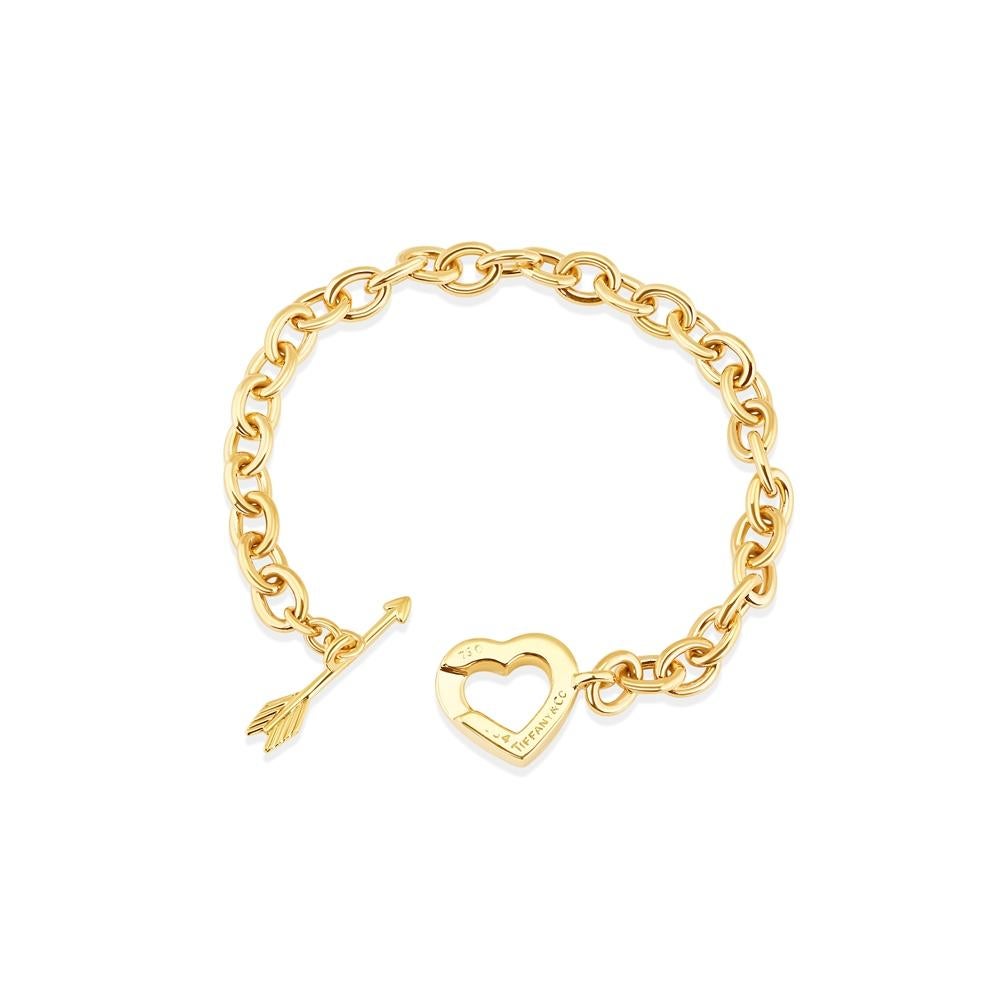 Women's TIFFANY & Co. 18K Gold Arrow Heart Toggle Clasp Oval Link Bracelet 7.5