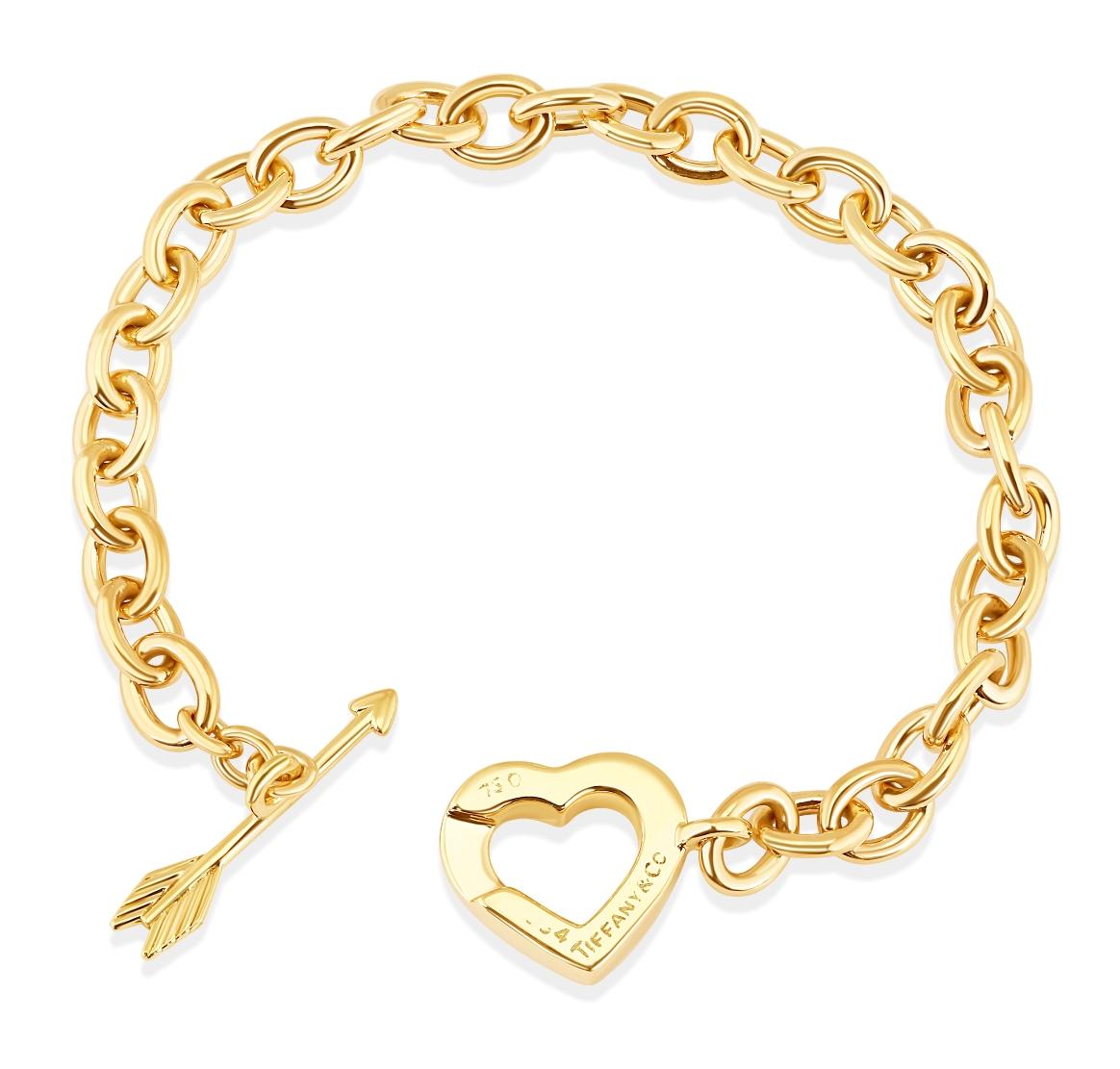 TIFFANY & Co. 18K Gold Arrow Heart Toggle Clasp Oval Link Bracelet 7.5