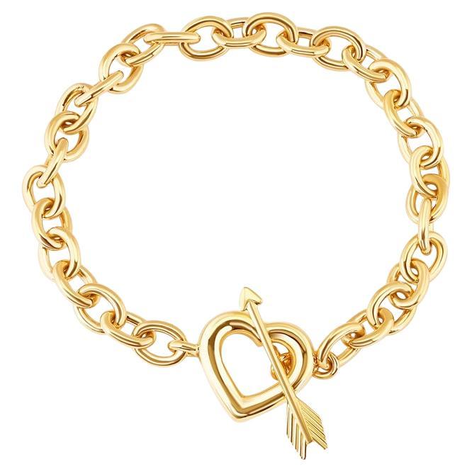 TIFFANY & Co. 18K Gold Arrow Heart Toggle Clasp Oval Link Bracelet 7.5" For Sale
