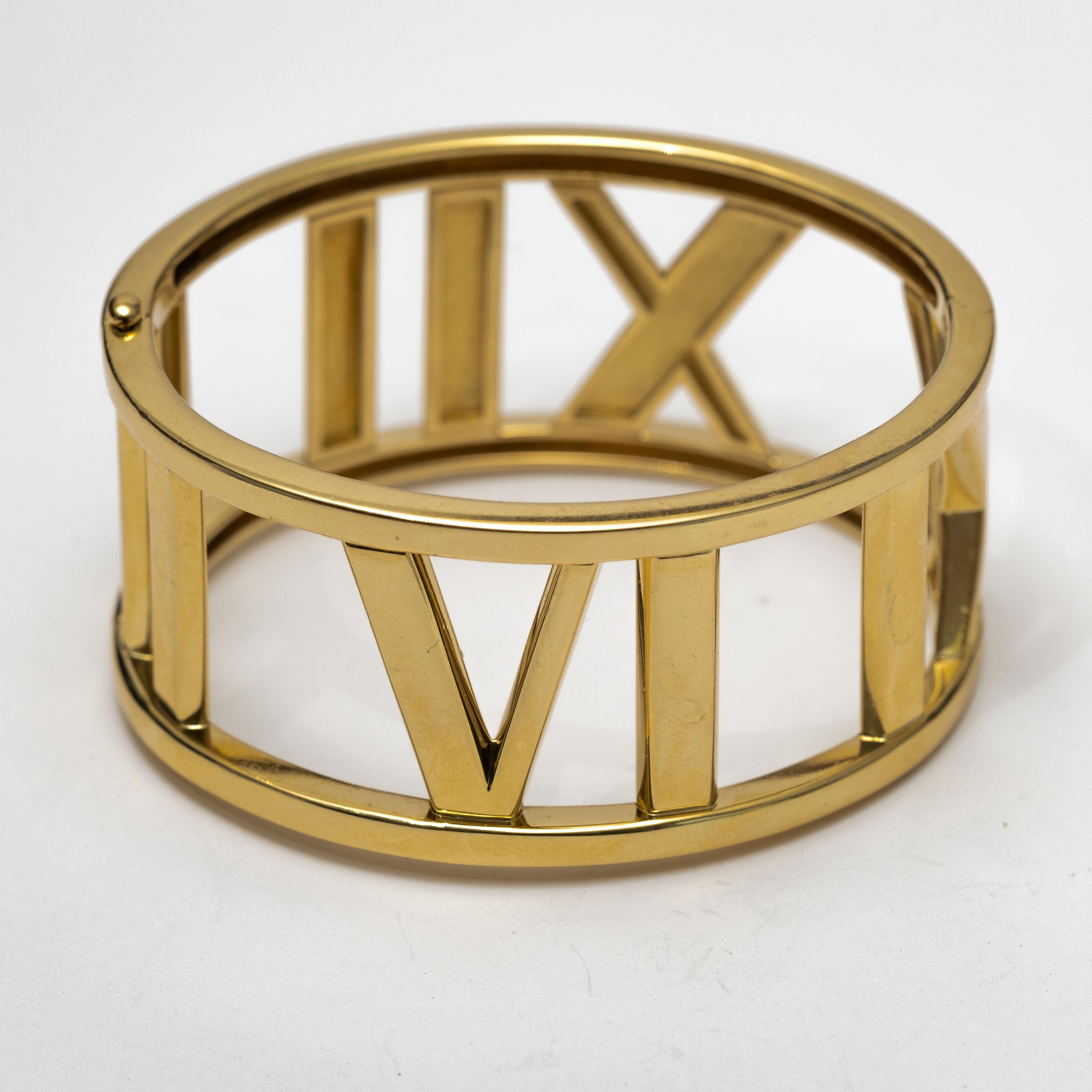Tiffany & Co 18K Gold Atlas Large Hinged Cuff Bracelet. The bracelet weighs 81.5g. 6 1/4