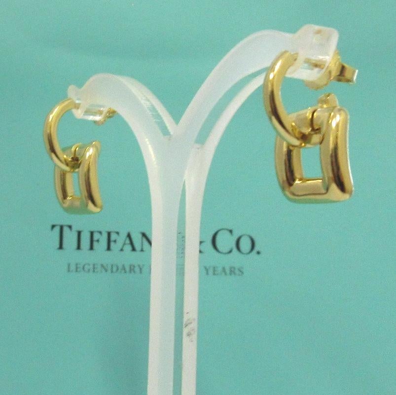 Tiffany & Co. Boucles d'oreilles en goutte carrées en or 18 carats et biscayne Excellent état - En vente à Los Angeles, CA