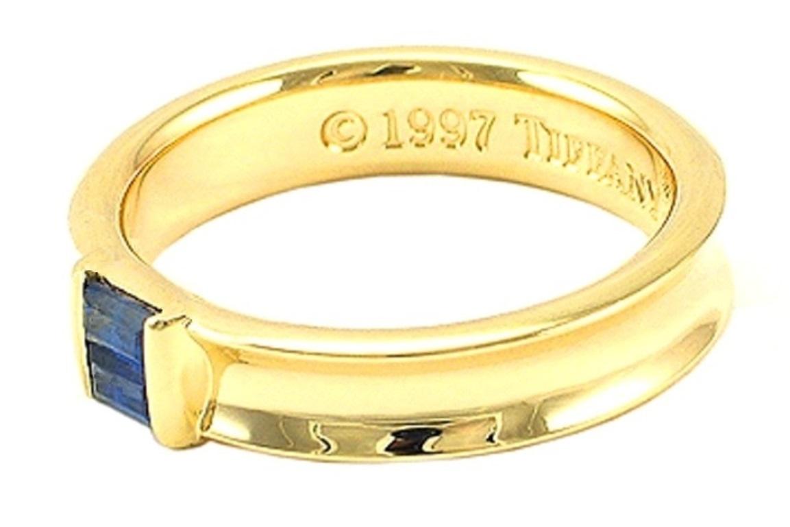 Baguette Cut TIFFANY & Co. 18K Gold Blue Sapphire Stacking Ring 5.5  For Sale