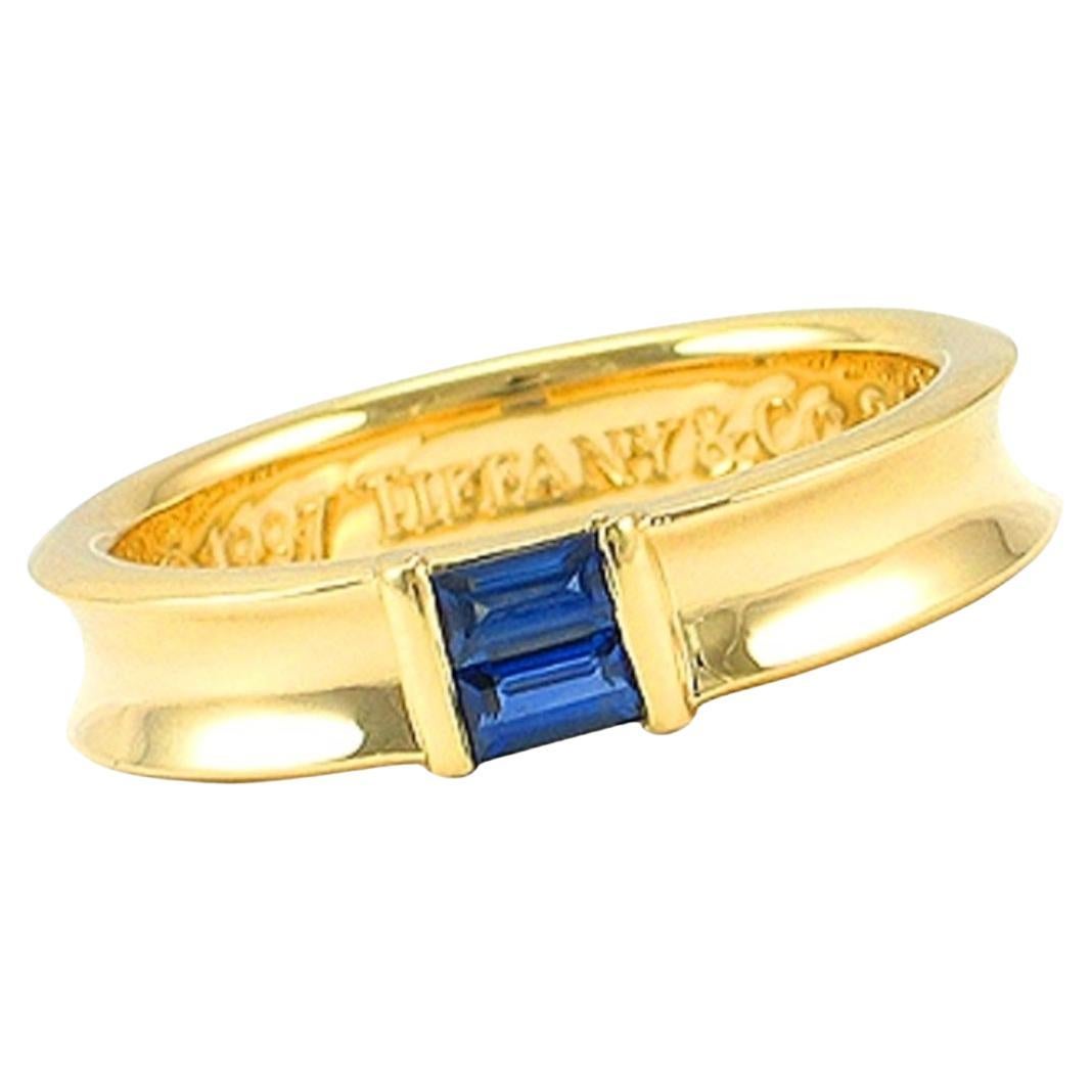 TIFFANY & Co. 18K Gold Blue Sapphire Stacking Ring 5.5  For Sale