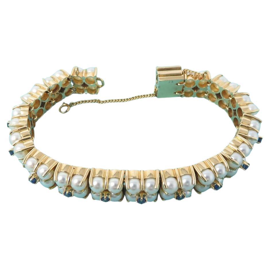 Contemporary Tiffany & Co. 18k Gold Bracelet Blue Sapphires and Pearls For Sale