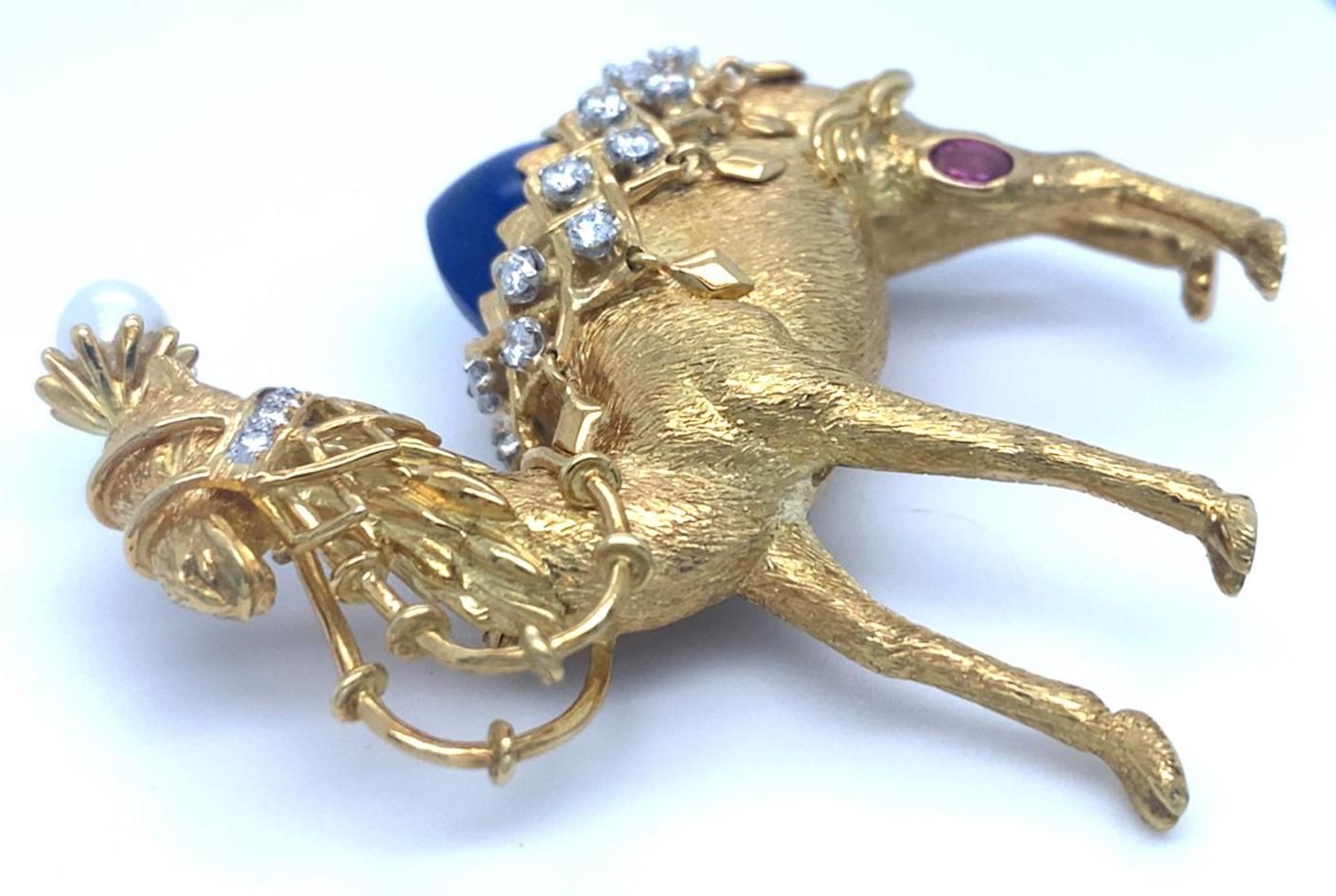 Tiffany & Co. 18k Gold Camel Brooch with Lapis & Gemstone by Jean Schlumberger For Sale 4