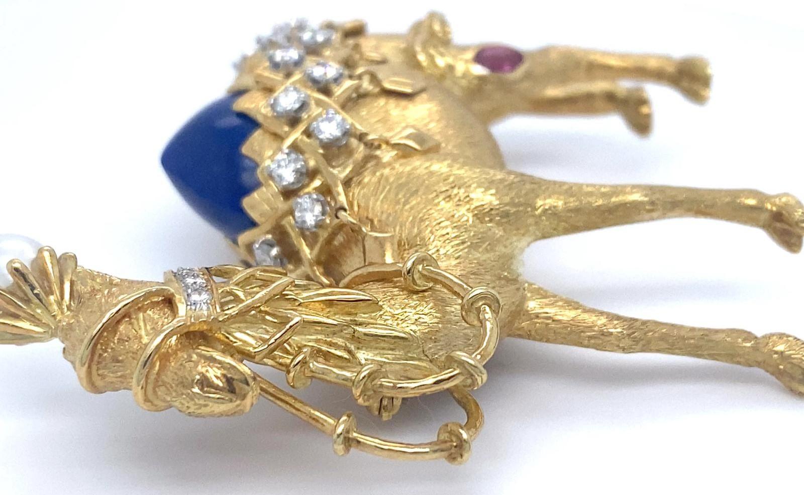 Tiffany & Co. 18k Gold Camel Brooch with Lapis & Gemstone by Jean Schlumberger For Sale 8