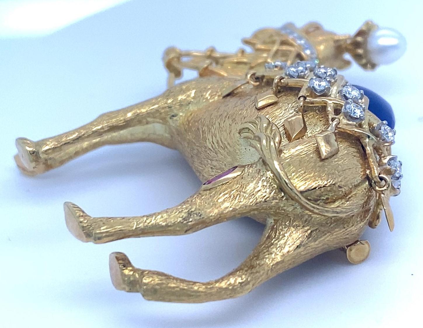 Sugarloaf Cabochon Tiffany & Co. 18k Gold Camel Brooch with Lapis & Gemstone by Jean Schlumberger For Sale
