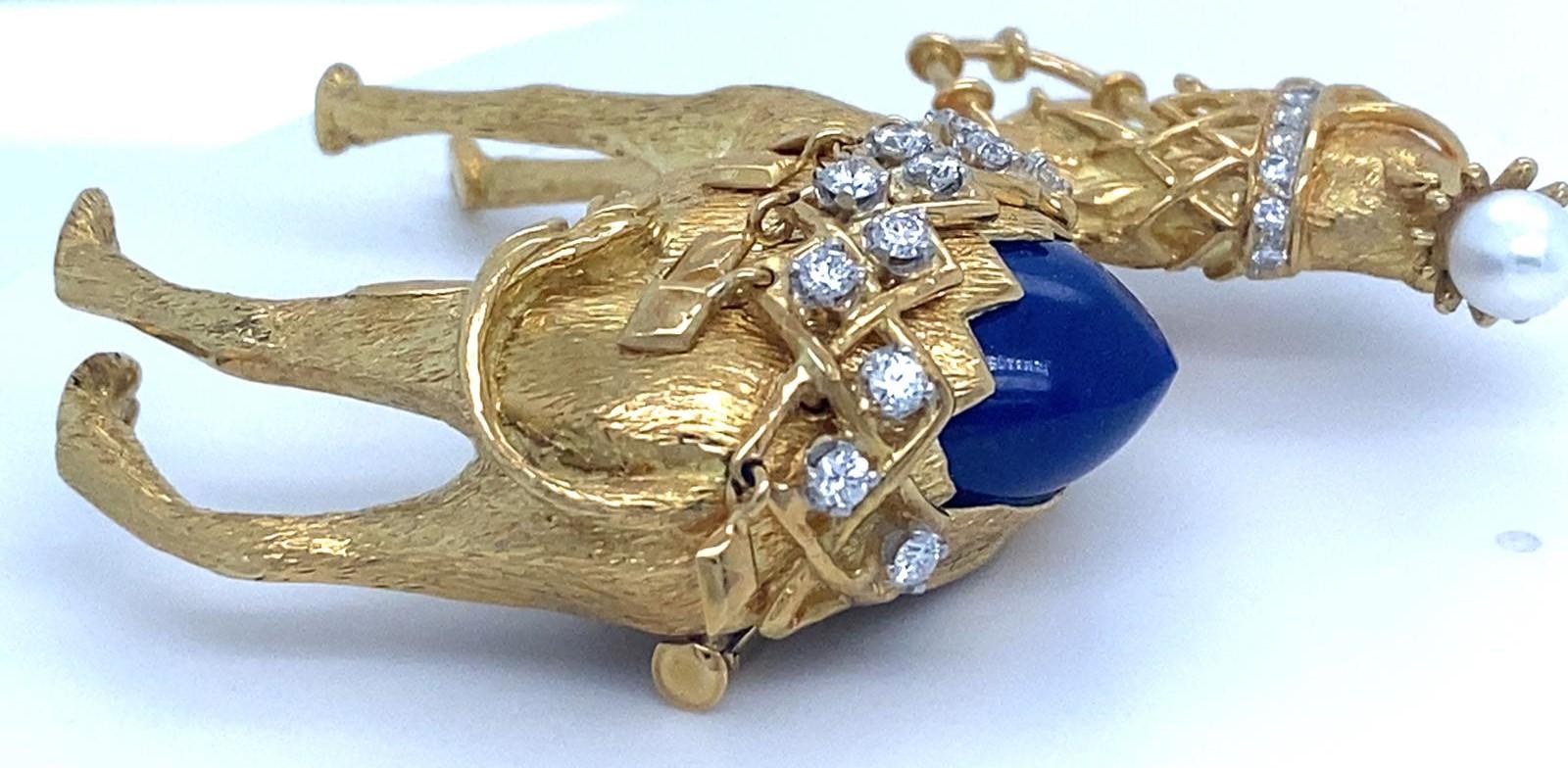 Tiffany & Co. 18k Gold Camel Brooch with Lapis & Gemstone by Jean Schlumberger In Good Condition For Sale In Sherman Oaks, CA