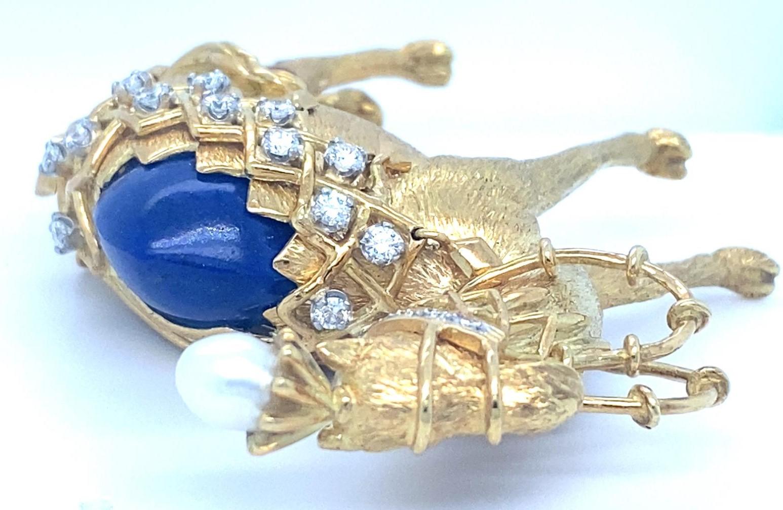 Women's or Men's Tiffany & Co. 18k Gold Camel Brooch with Lapis & Gemstone by Jean Schlumberger For Sale