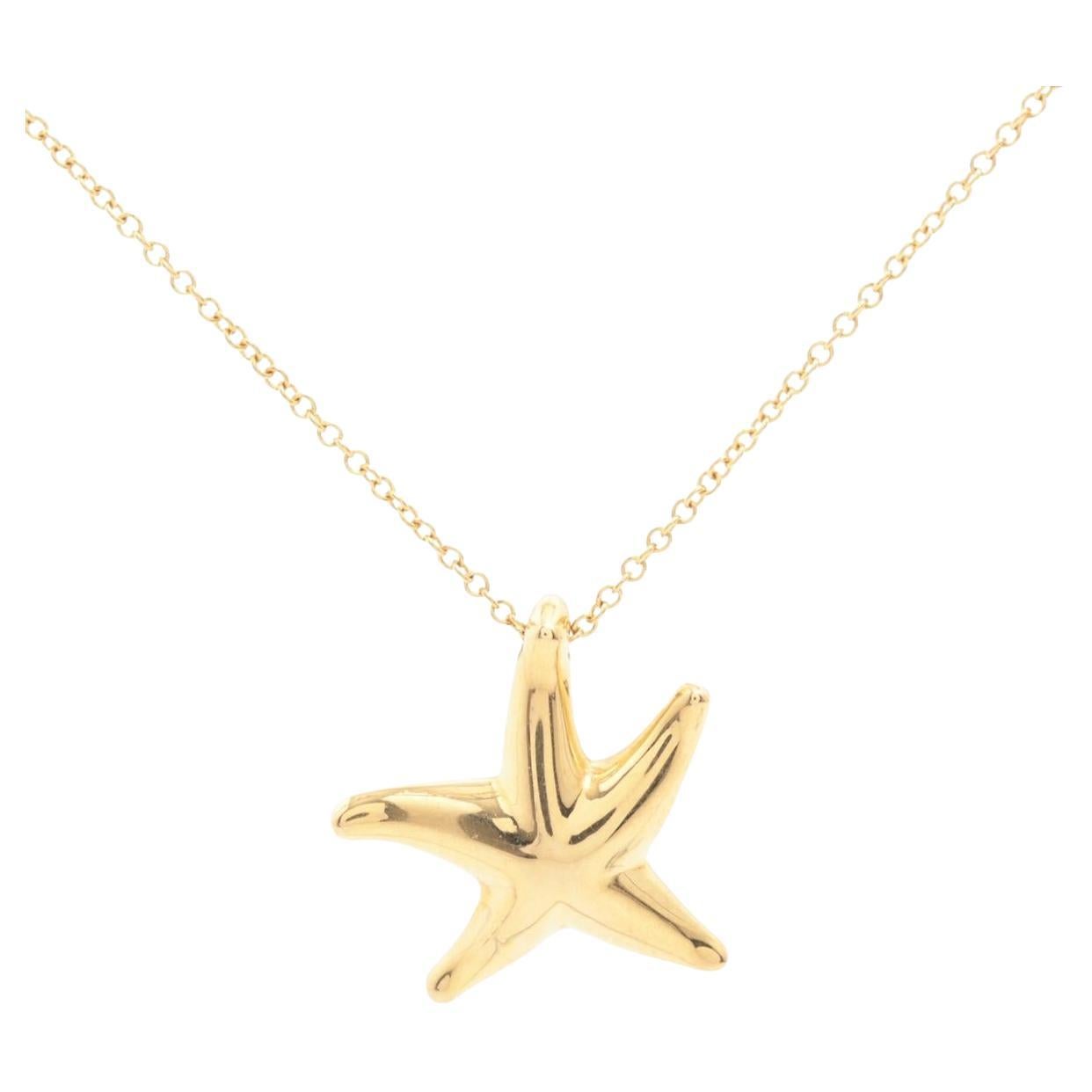 Tiffany & Co 18k Gold Chain and Star Pendant Necklace 750 Yellow Gold Star Fish