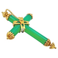 Tiffany & Co 18k Gold Chrysoprase Diamond Cross Pendant