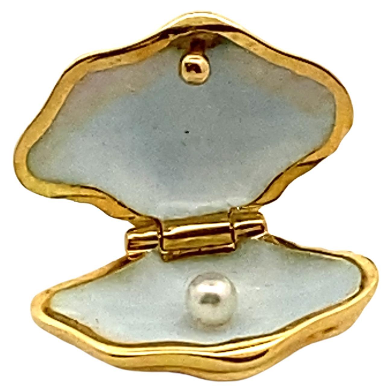 Tiffany & Co. 18k Gold Clam Charm Pendant with Pearl and Enamel