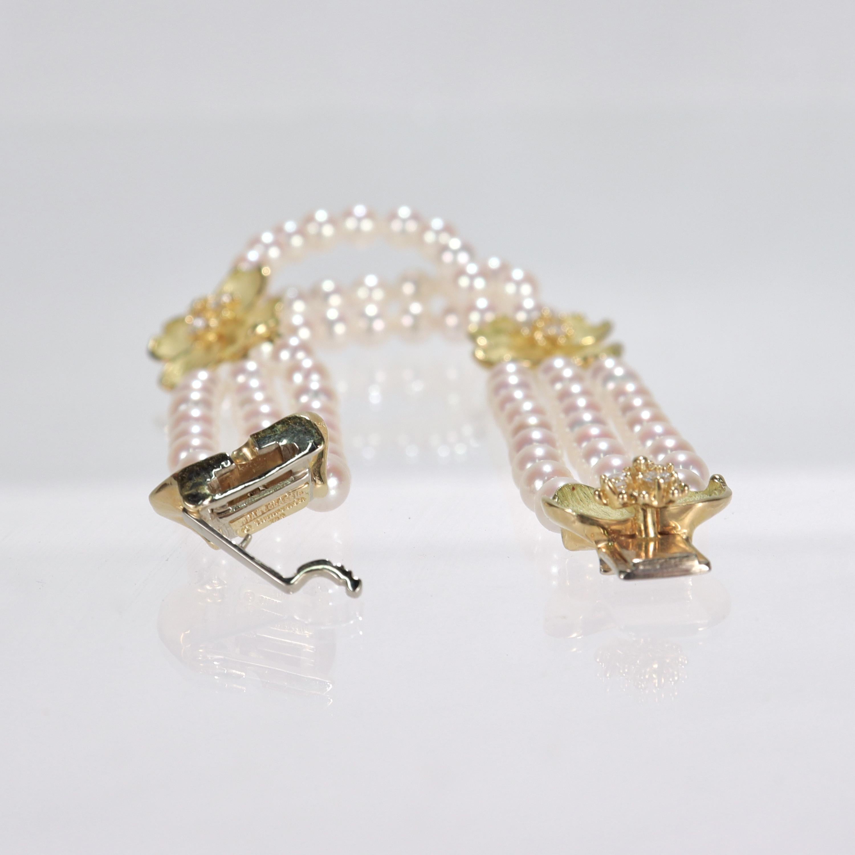 Tiffany & Co 18k Gold, Cultured Pearl and Diamond Dogwood Bracelet 2