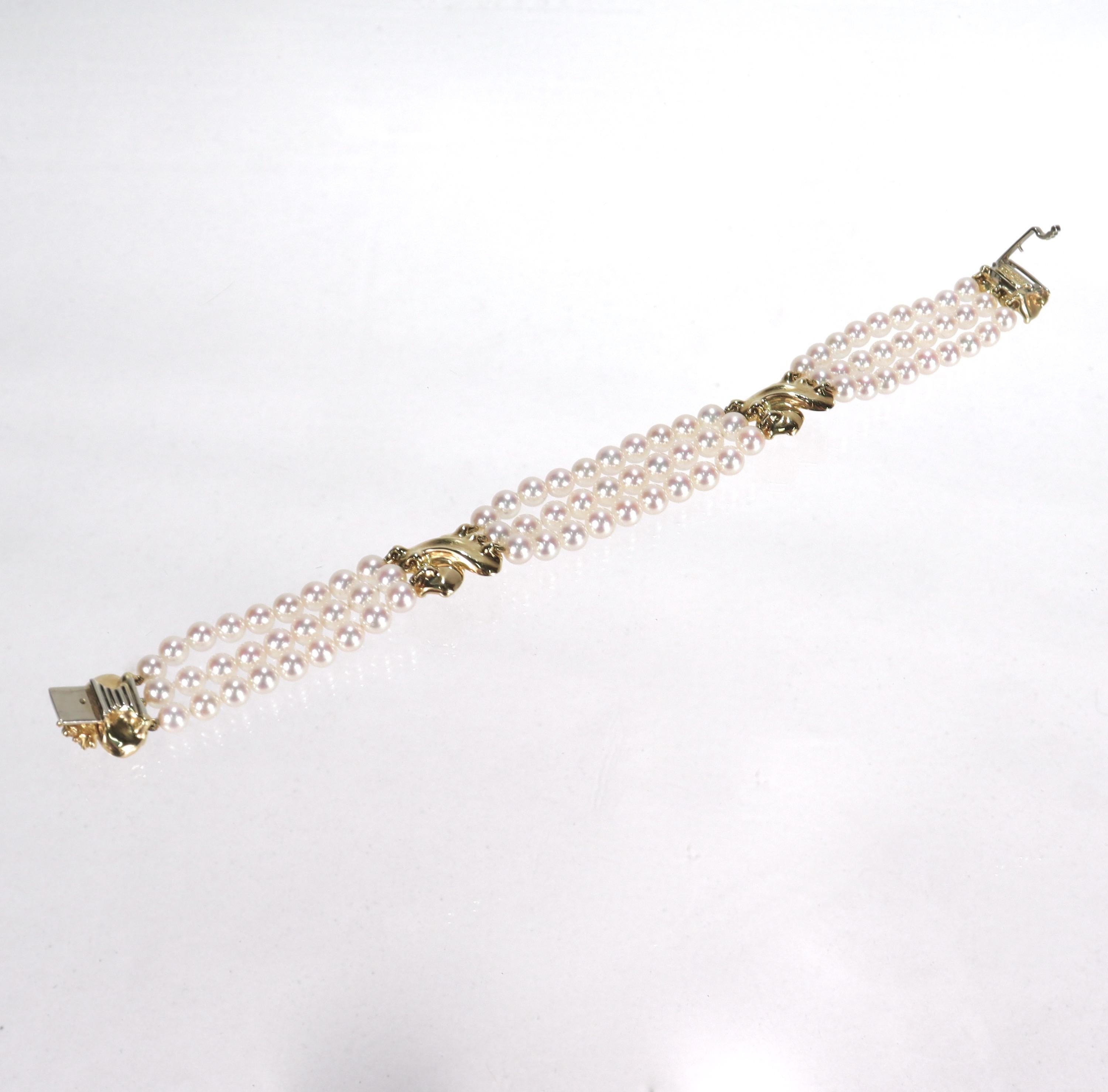 Modern Tiffany & Co 18k Gold, Cultured Pearl and Diamond Dogwood Bracelet