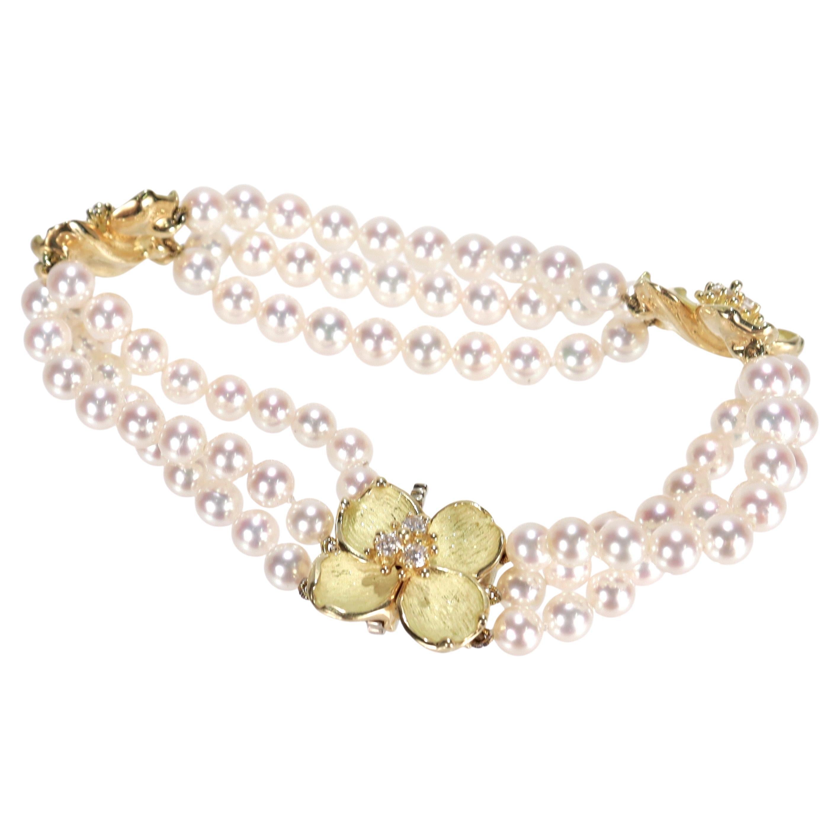 Tiffany & Co 18k Gold, Cultured Pearl and Diamond Dogwood Bracelet