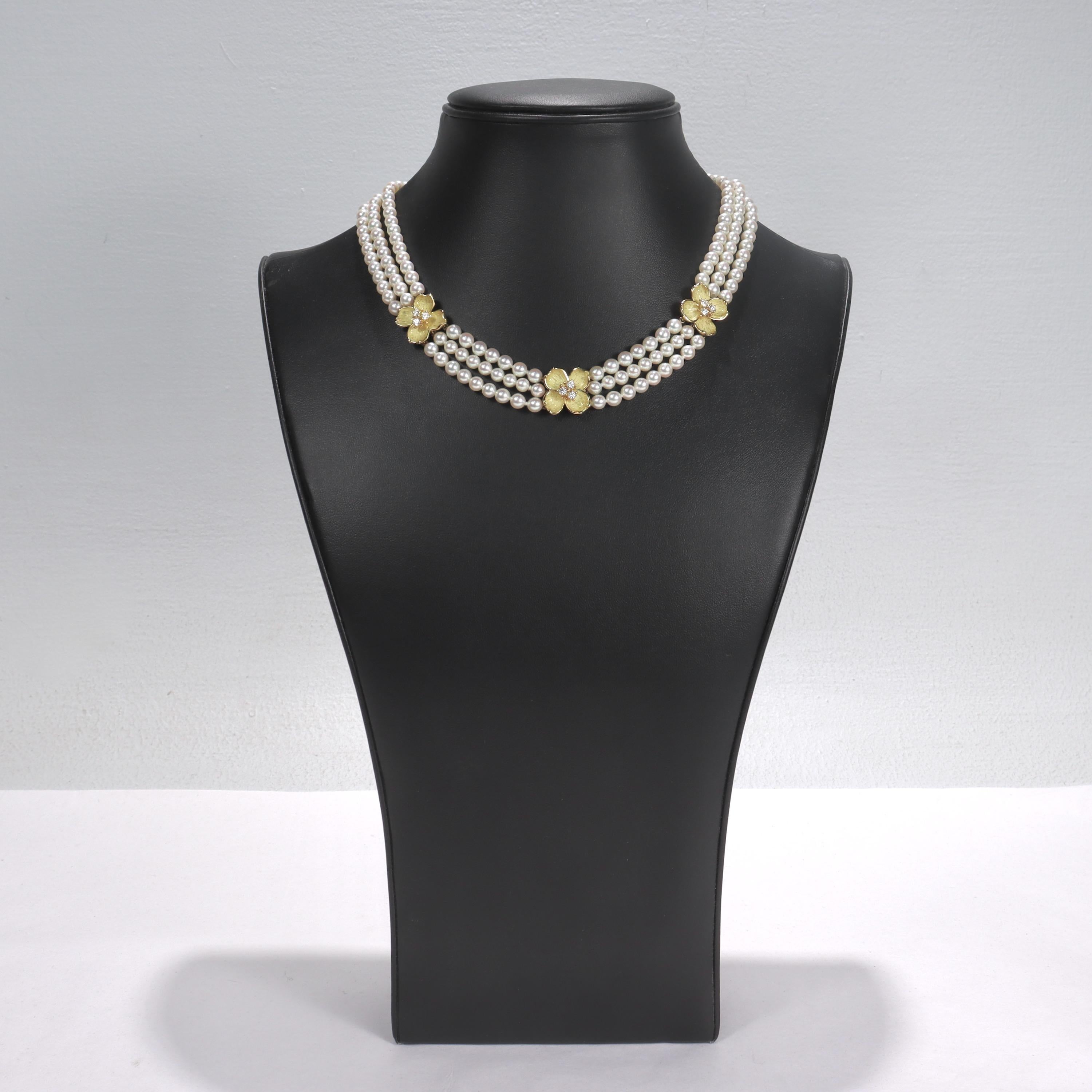 Tiffany & Co 18k Gold, Cultured Pearl and Diamond Dogwood Necklace 2