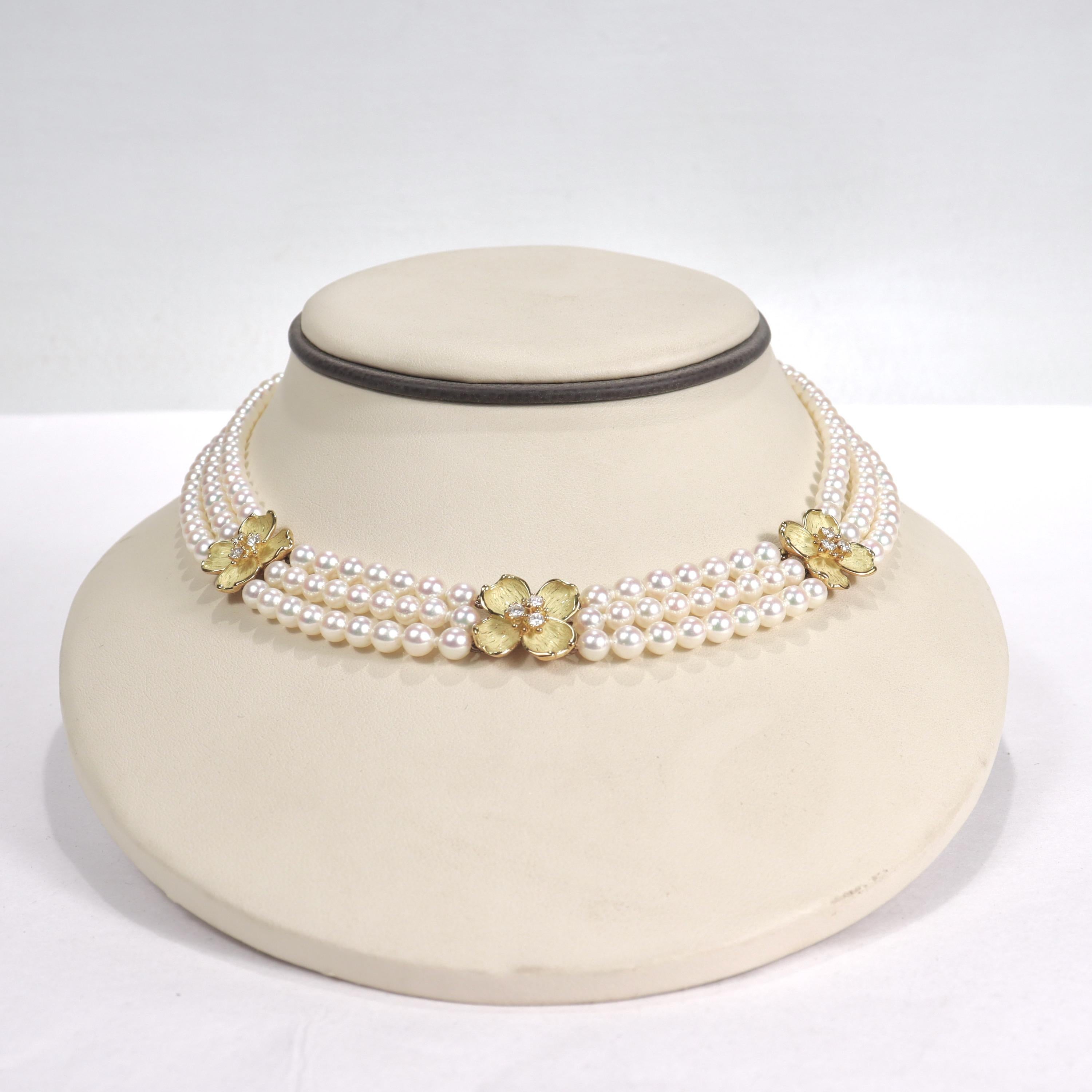 Tiffany & Co 18k Gold, Cultured Pearl and Diamond Dogwood Necklace 5