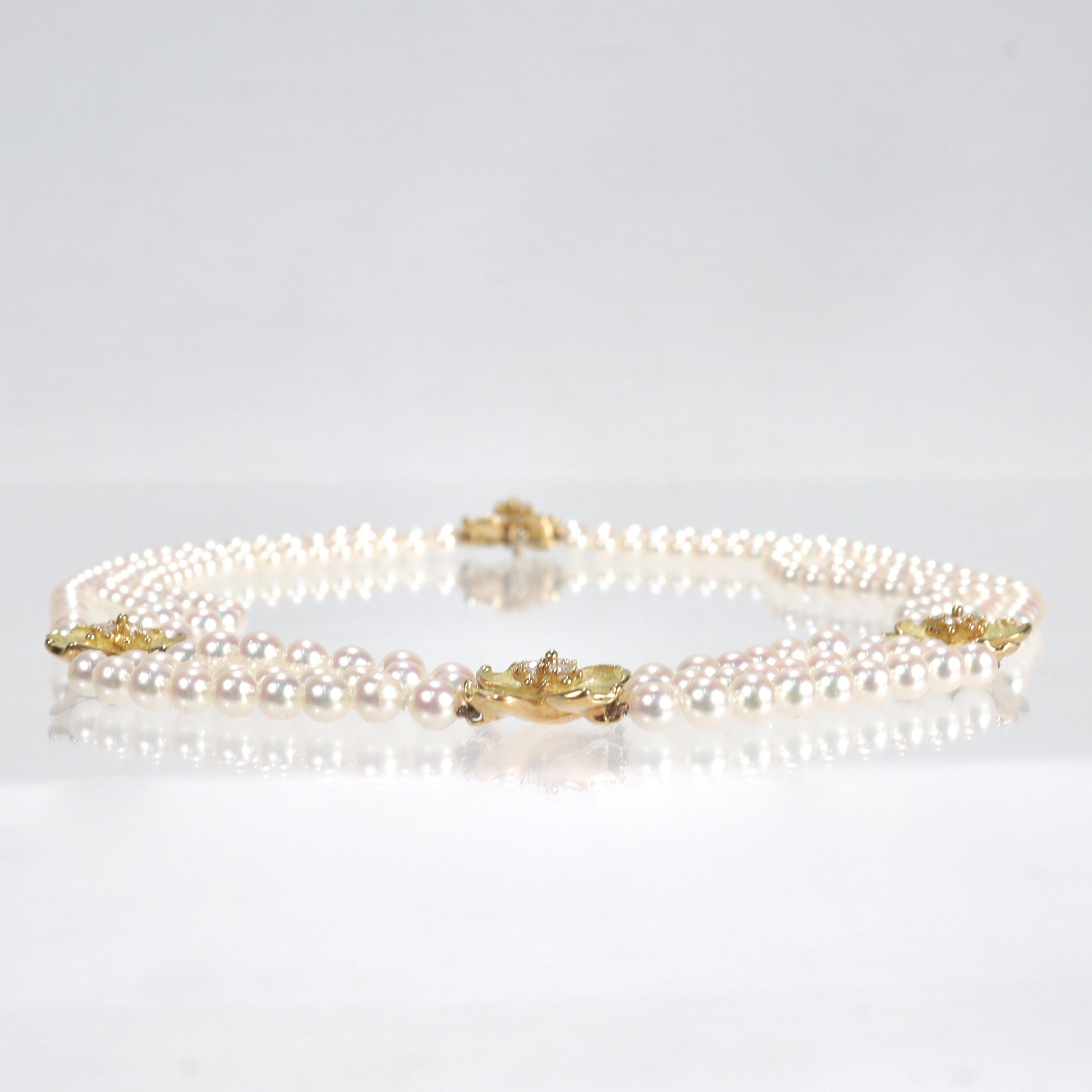 Tiffany & Co 18k Gold, Cultured Pearl and Diamond Dogwood Necklace 6