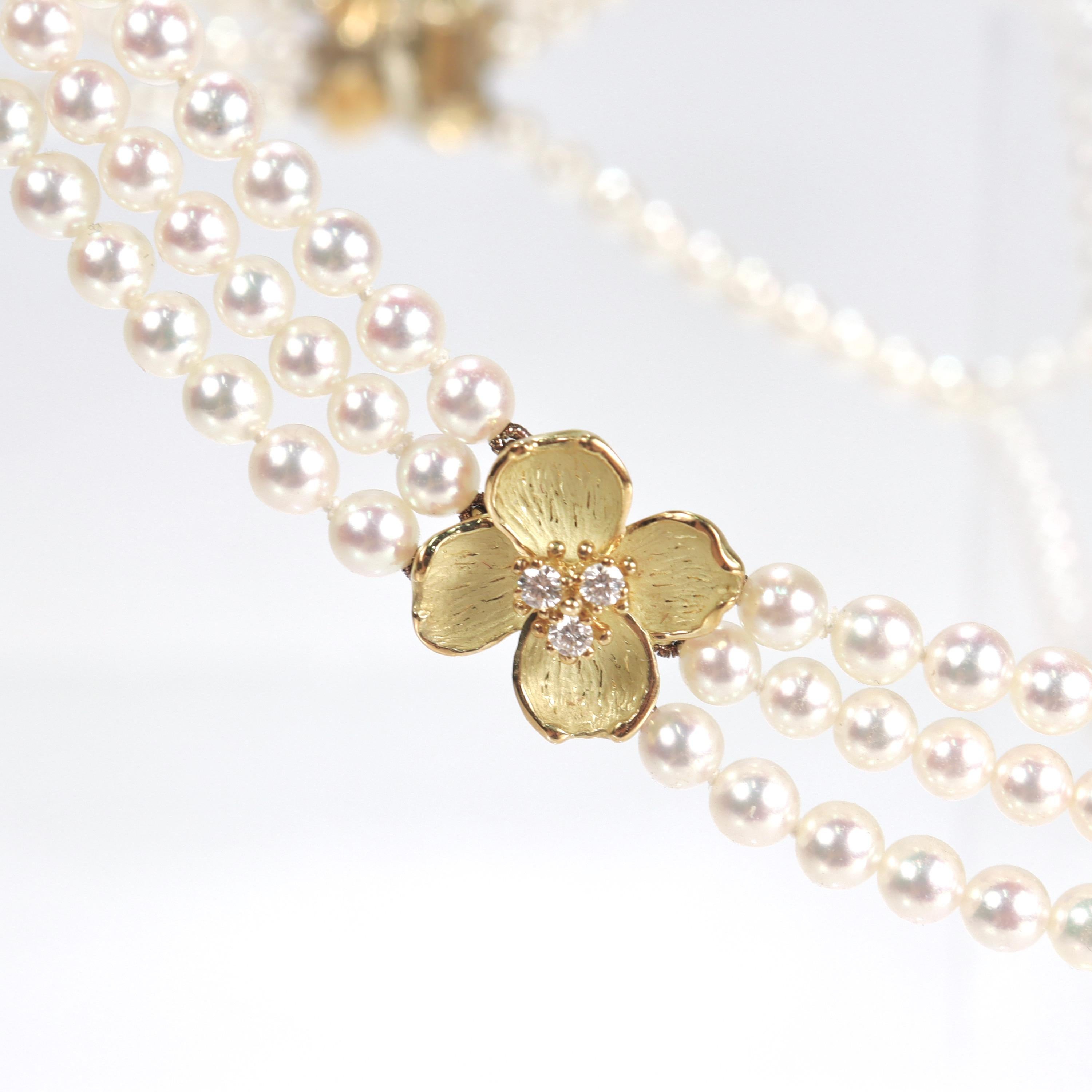 Tiffany & Co 18k Gold, Cultured Pearl and Diamond Dogwood Necklace 7