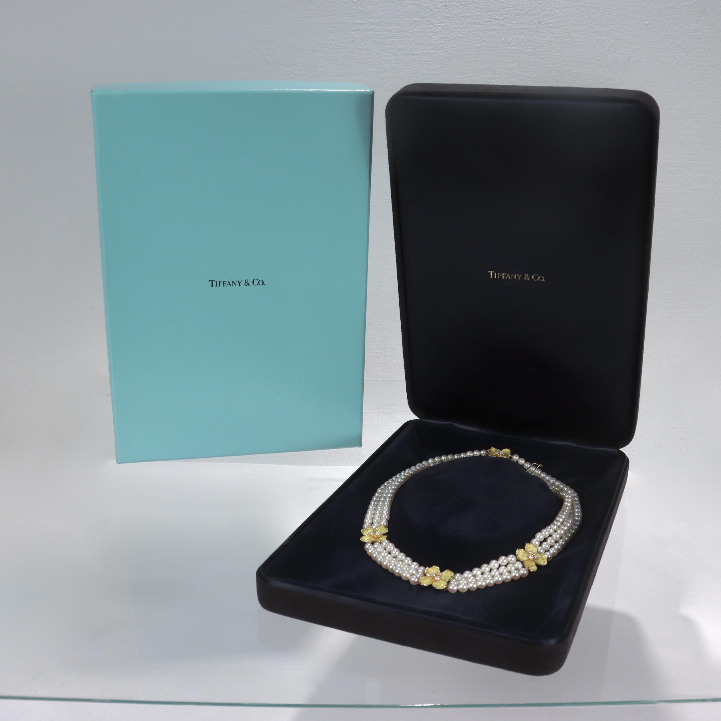 Tiffany & Co 18k Gold, Cultured Pearl and Diamond Dogwood Necklace 11