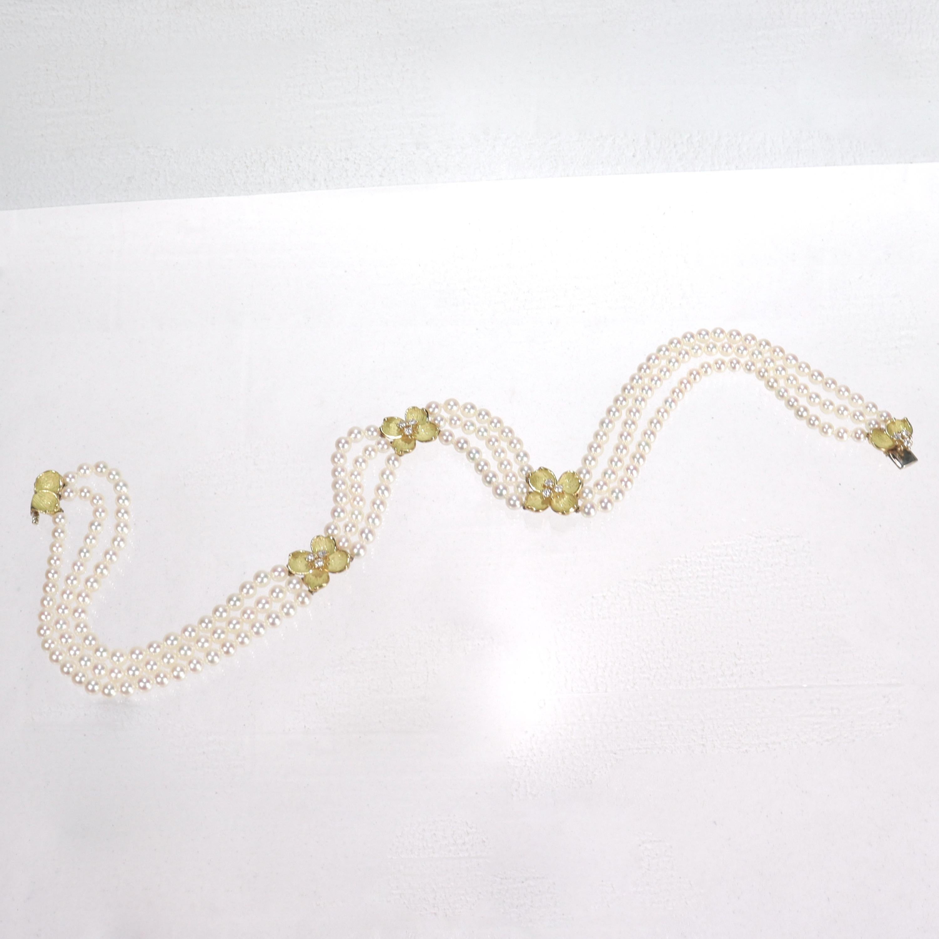 Tiffany & Co 18k Gold, Cultured Pearl and Diamond Dogwood Necklace 1