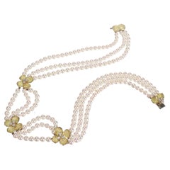 Tiffany & Co 18k Gold, Cultured Pearl and Diamond Dogwood Necklace