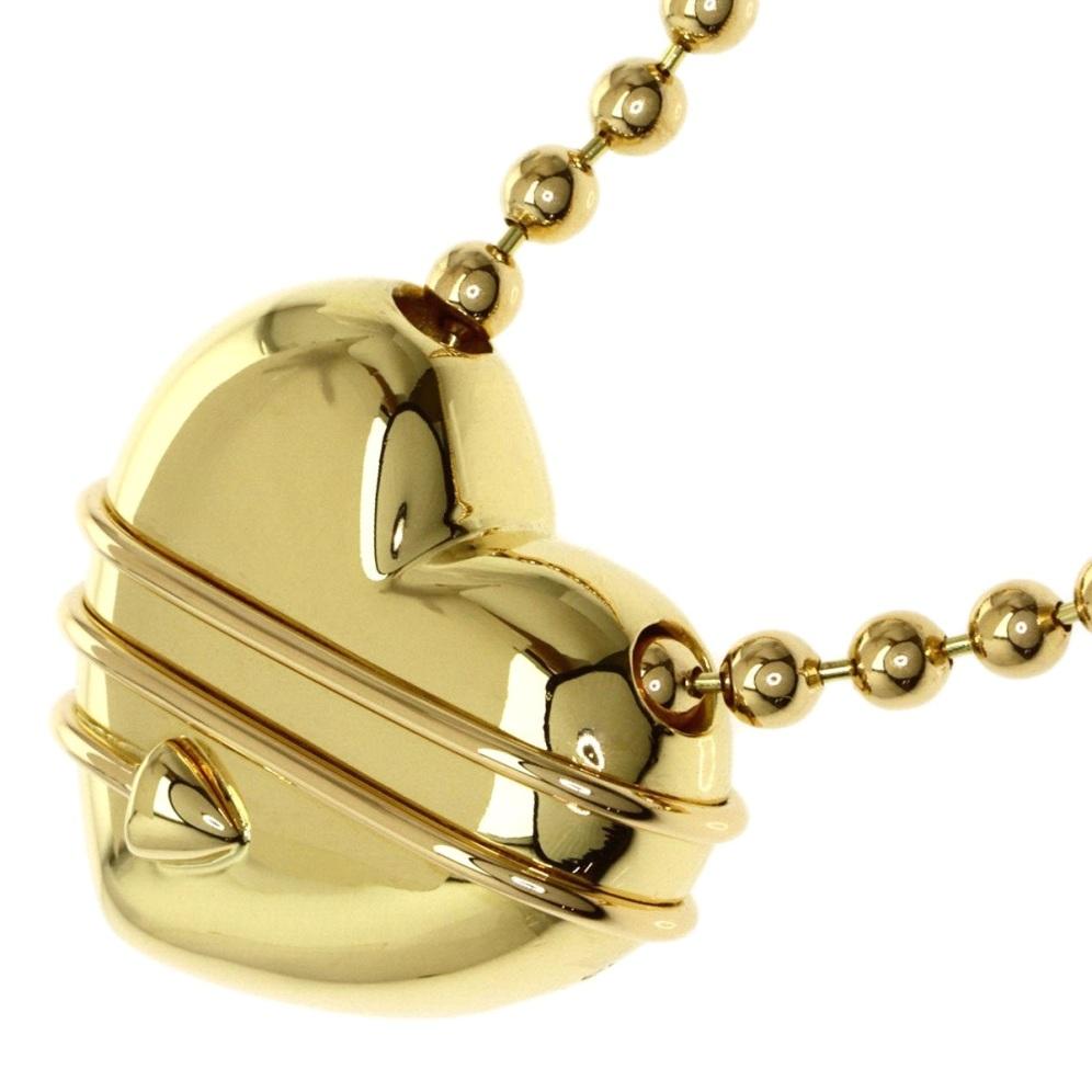 TIFFANY & Co. 18K Gold Cupid Arrow Heart Pendant Beaded Chain Necklace In Excellent Condition For Sale In Los Angeles, CA