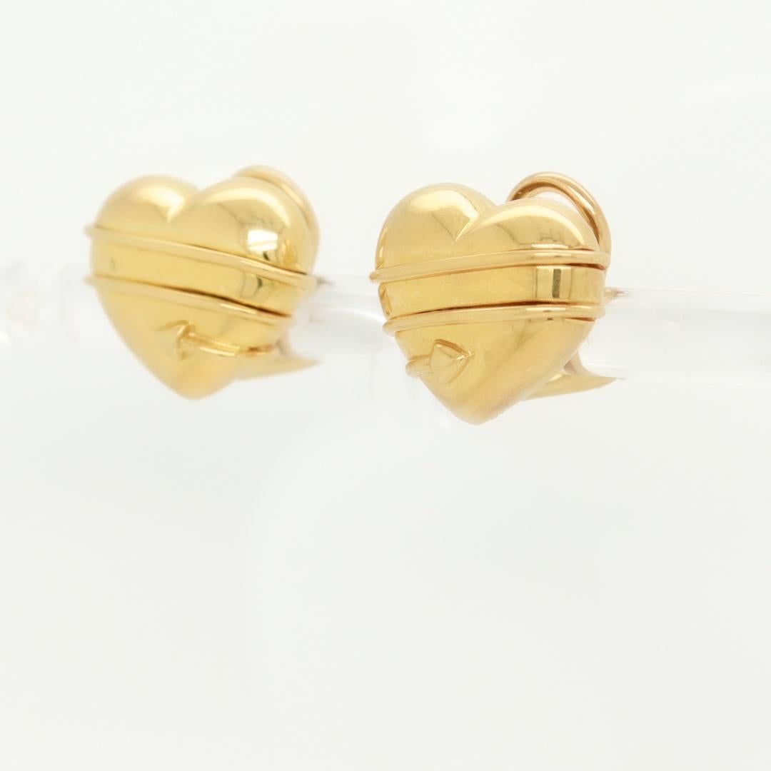 Tiffany & Co. 18K Gold Cupid Arrow Heart Shaped Clip Earrings For Sale 4