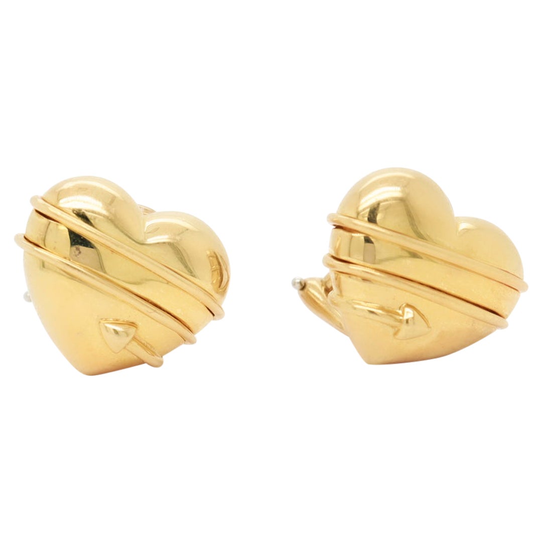 Tiffany & Co. Orecchini a clip a forma di cuore con Cupido Arrow in oro 18 carati