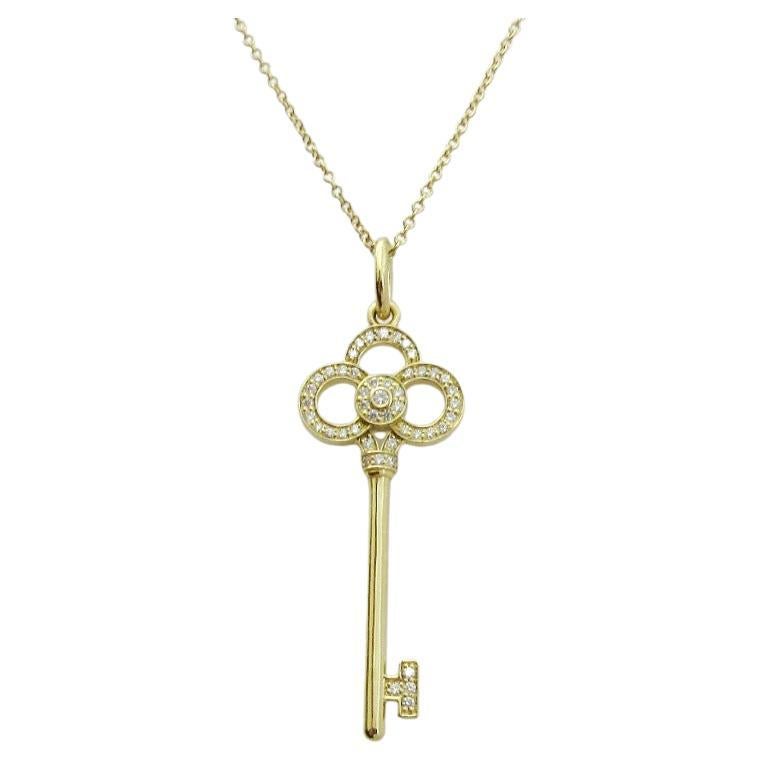 Tiffany and Co. Diamond Rose Gold Crown Key Pendant Necklace at 1stDibs