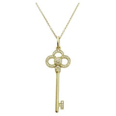 Tiffany & Co. 18k Gold Diamond Crown Key Pendant Necklace