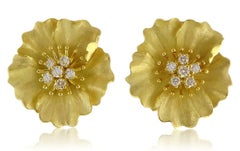 TIFFANY & Co. 18K Gold Diamond Alpine Rose Clip-on Earrings