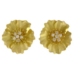 TIFFANY & Co. 18K Gold Diamond Alpine Rose Clip-on Earrings