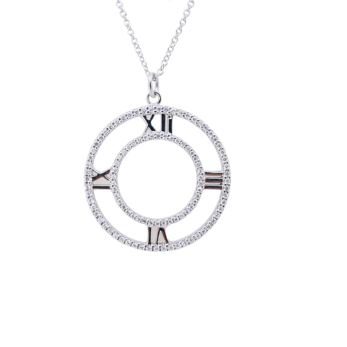 Tiffany & Co. 18k Gold Diamond Atlas Open Anhänger Halskette (Rundschliff) im Angebot