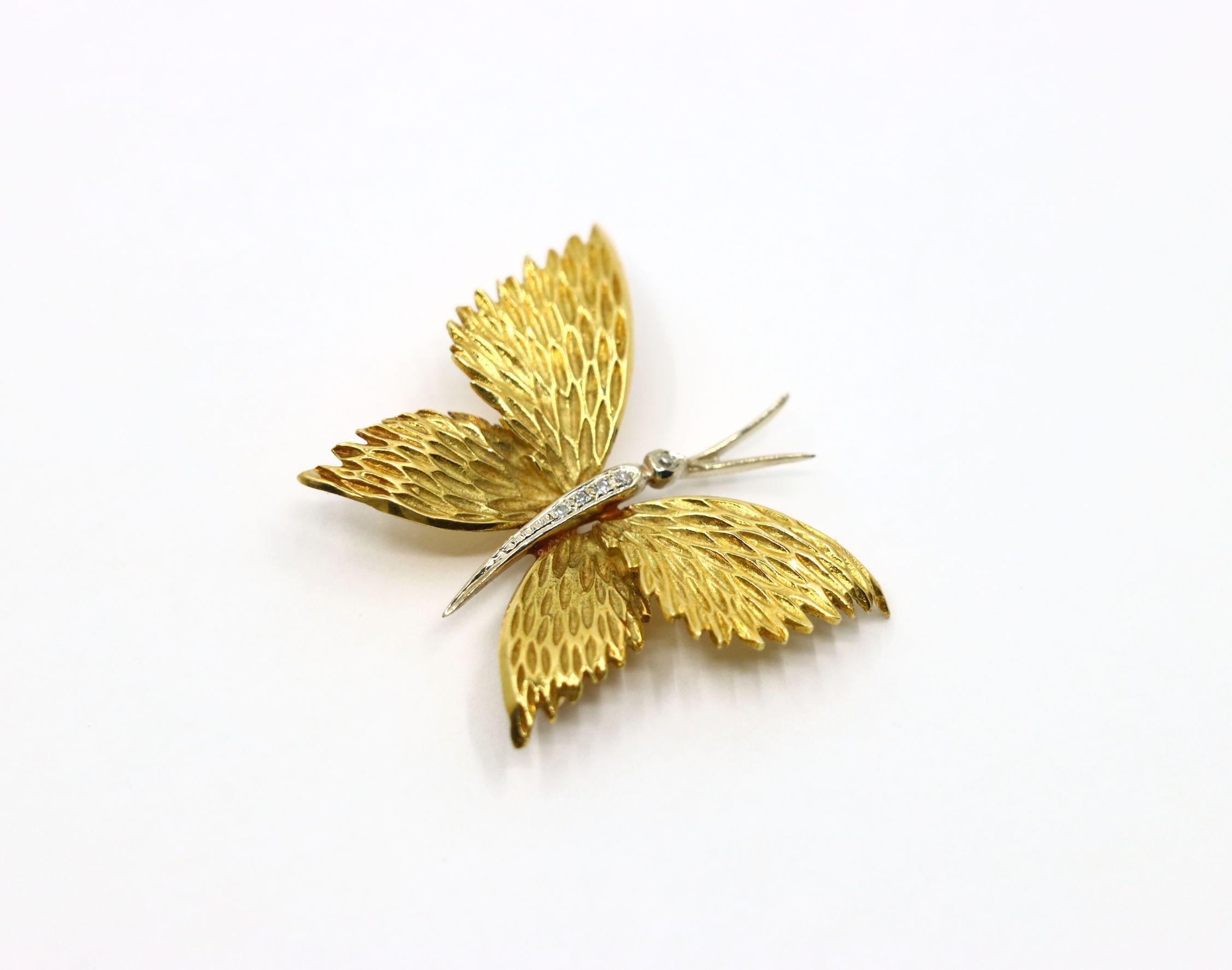 Tiffany & Co. 18K Gold Diamant Schmetterling Brosche (Rundschliff) im Angebot