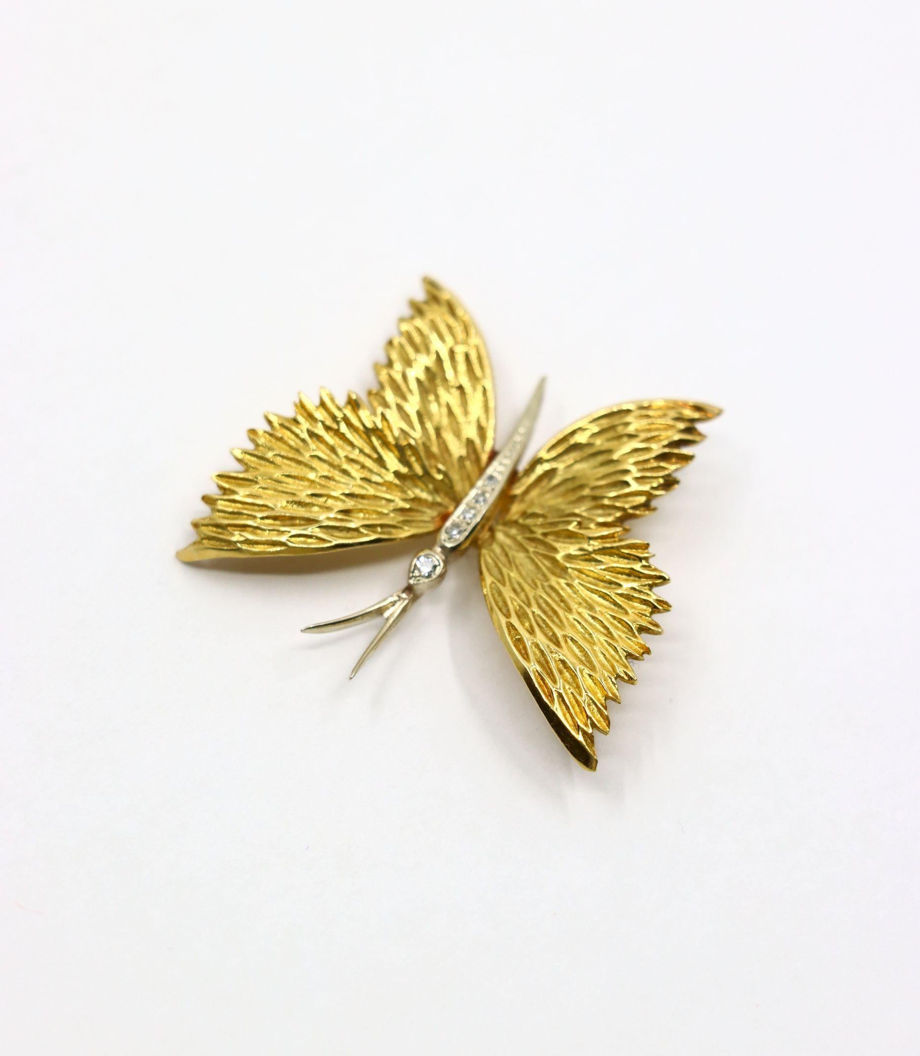 Tiffany & Co. 18K Gold Diamant Schmetterling Brosche Damen im Angebot