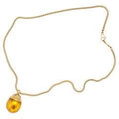 Tiffany 
Co. 18K Gold Diamond Carved Citrine Scarab Pendant Necklace c.1990s