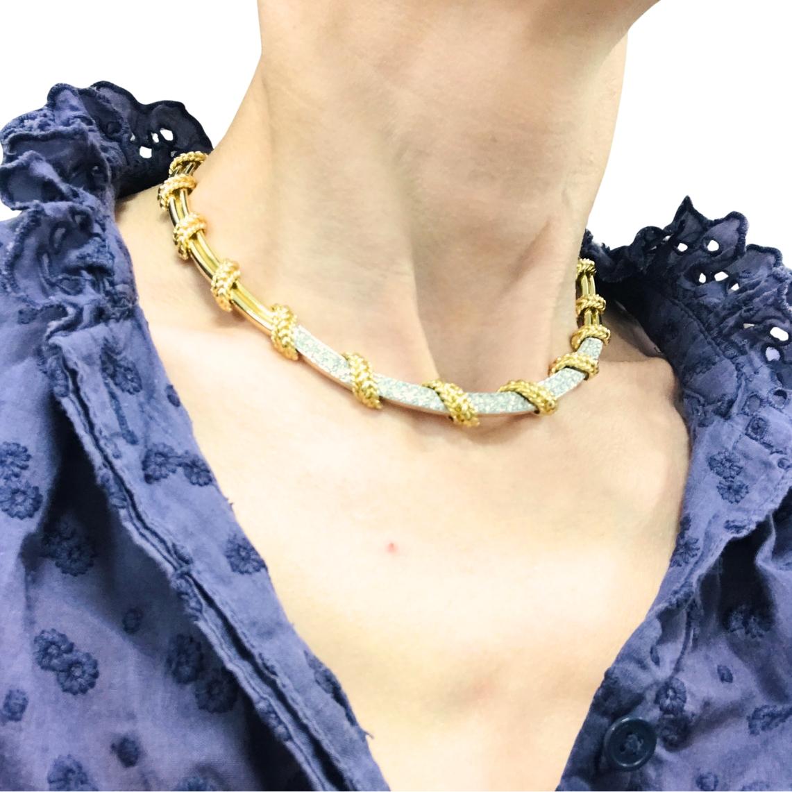 Tiffany & Co. Collana con collare di diamanti in oro 18k con disegno a corda in vendita 5