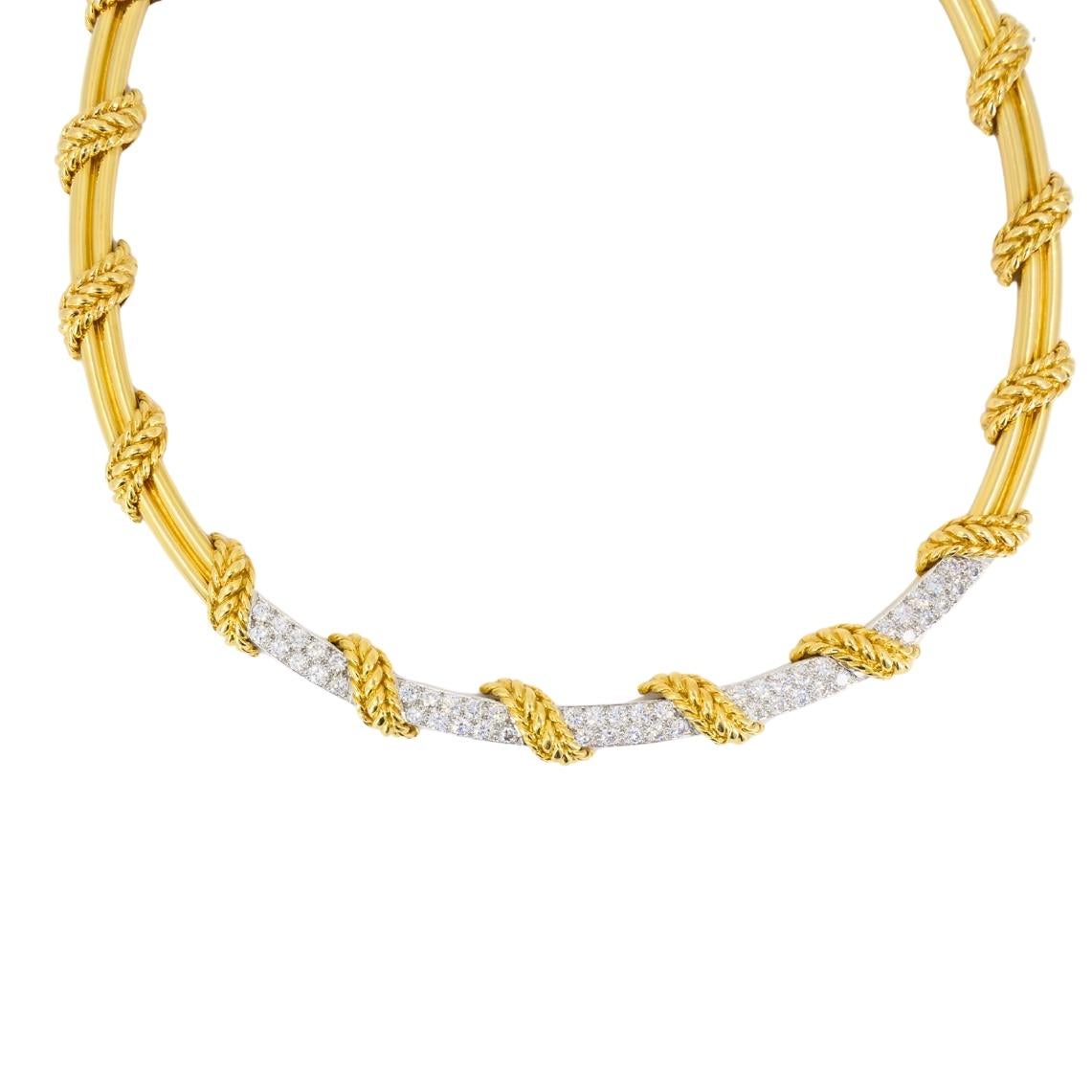 Tiffany & Co. Collana con collare di diamanti in oro 18k con disegno a corda In condizioni ottime in vendita a Beverly Hills, CA