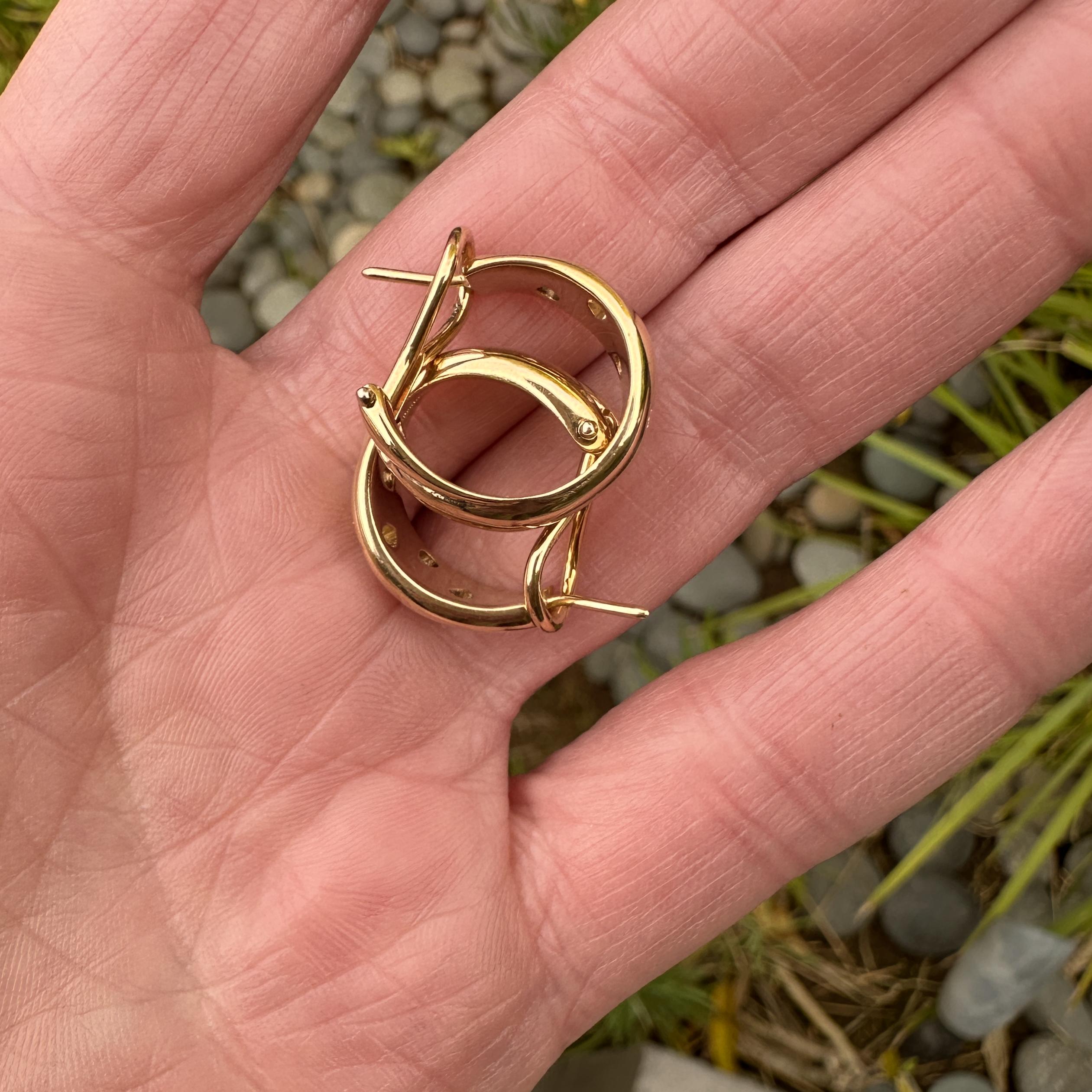 Brilliant Cut Tiffany & Co. 18K Gold & Diamond Etoile Hoops with Platinum Bezels, Circa 1990