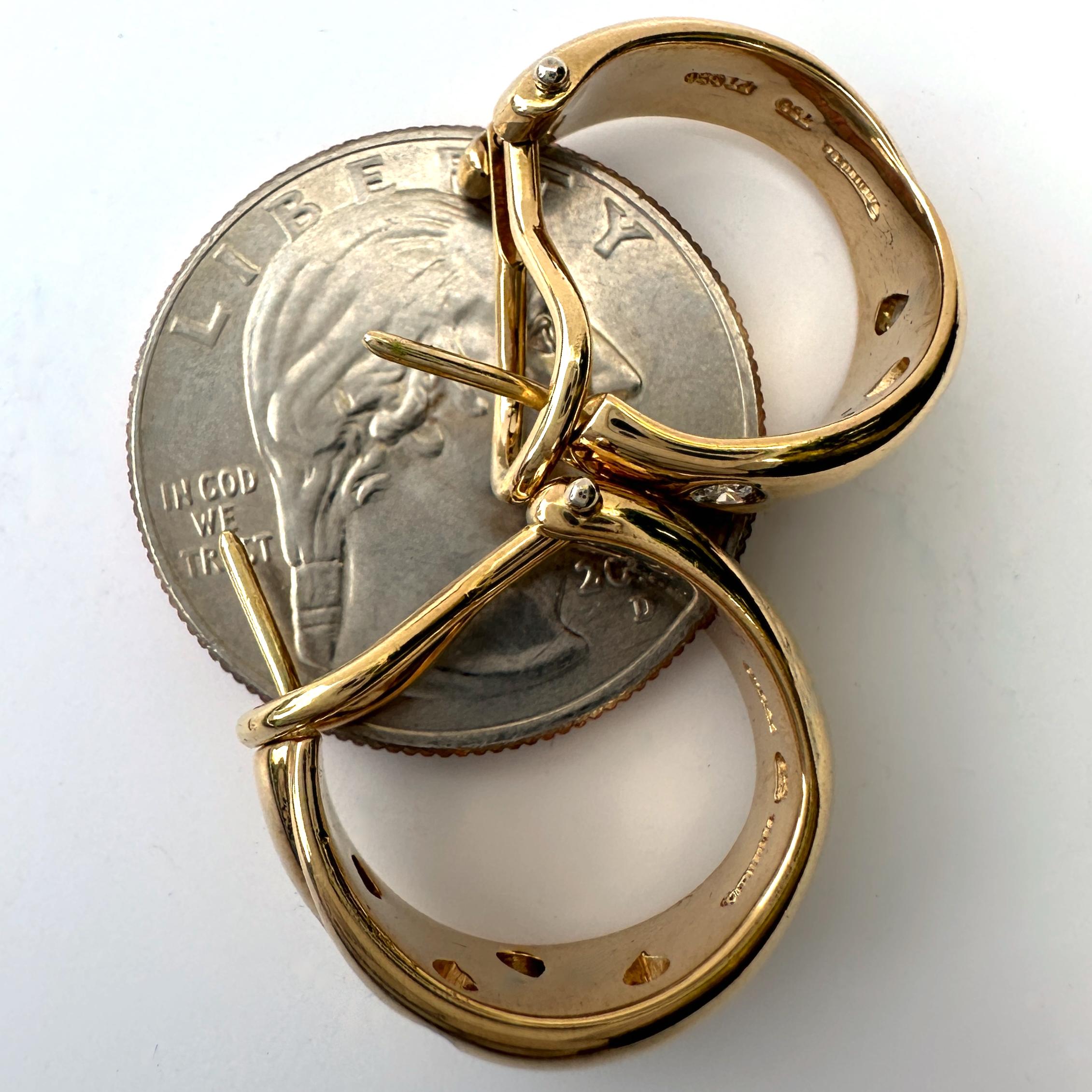 Tiffany & Co. 18K Gold & Diamond Etoile Hoops with Platinum Bezels, Circa 1990 In Excellent Condition In Sherman Oaks, CA
