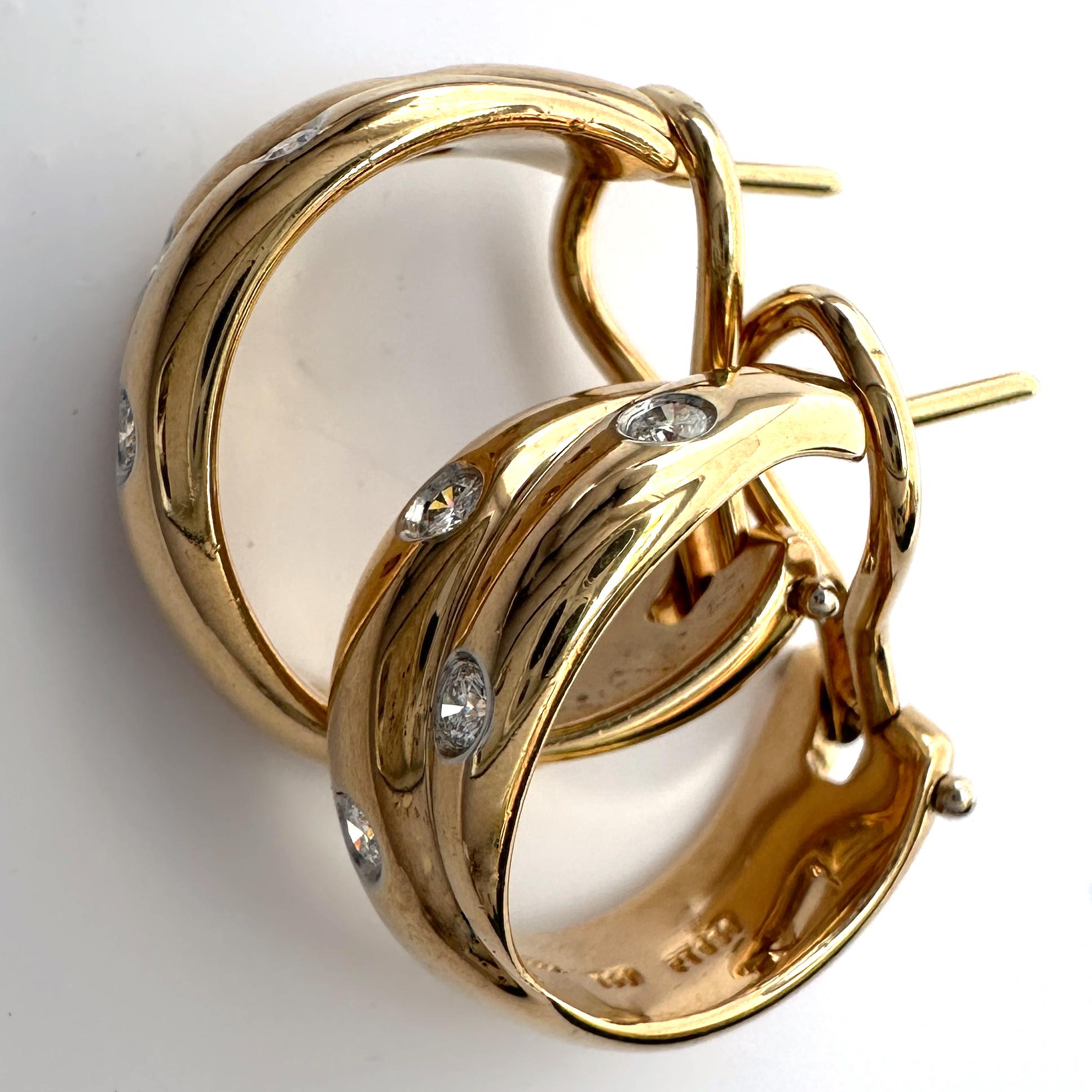 Tiffany & Co. 18K Gold & Diamond Etoile Hoops with Platinum Bezels, Circa 1990 2