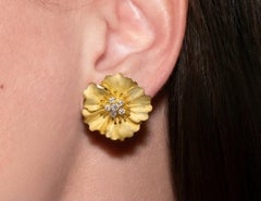 Tiffany & Co Or 18K Diamant Fleur Broche Pendentif & Boucles d'oreilles